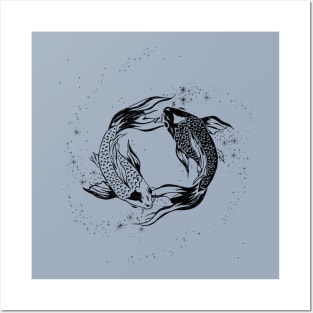 Koi Fish Celestial illustration with stars, galaxy Posters and Art